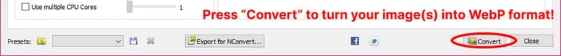 The XnConvert Convert button at the bottom of the Output tab.